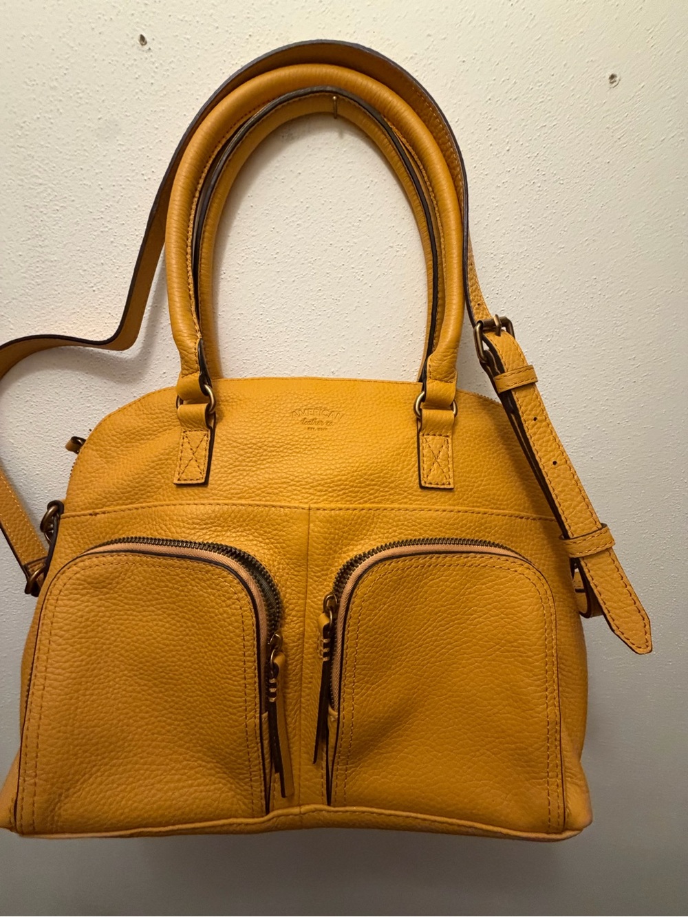 American Leather Co. mustard yellow pebbled leather bag